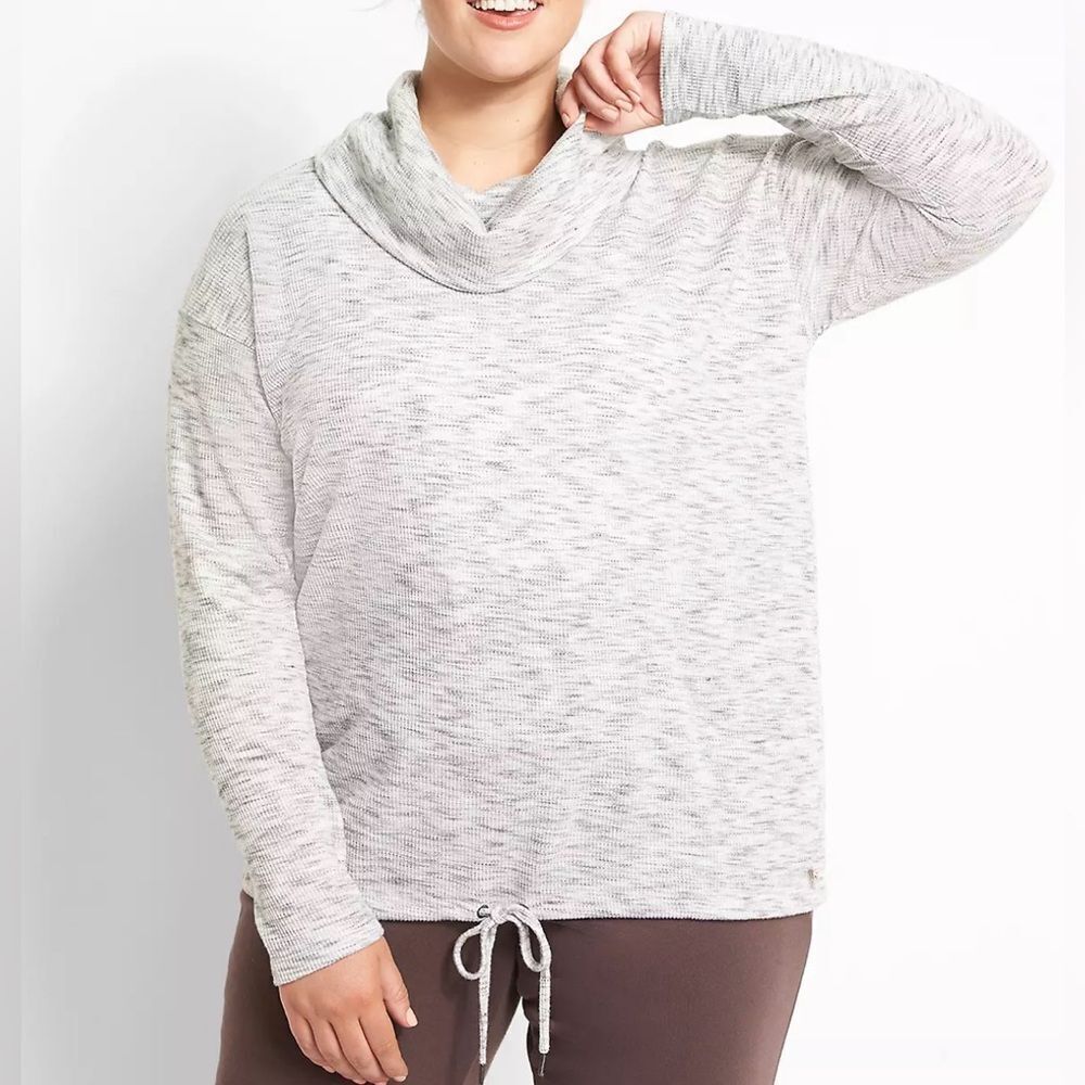 LIVI Cowl-Neck Textured Top, Drawstring bottom, Pockets, stretch, size 22-24